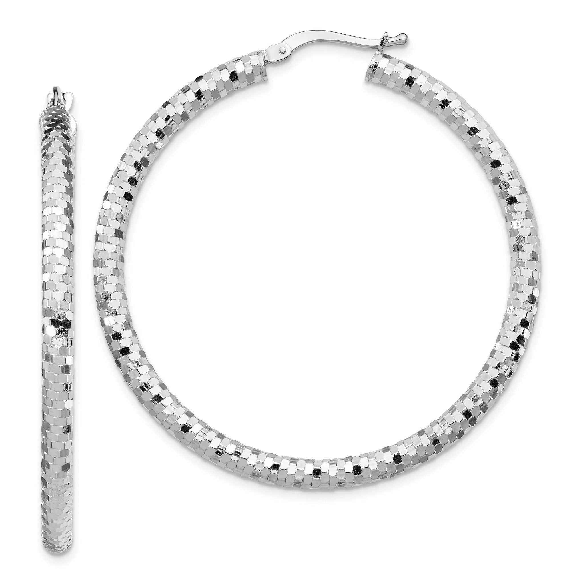 14k White Gold 3x35mm Diamond-cut Hoop Earrings Main image