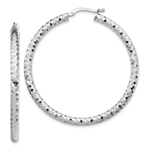 Tube Hoop Earrings in 14K White Gold, 44mm Diamond-Cut - Sophia Jewelers