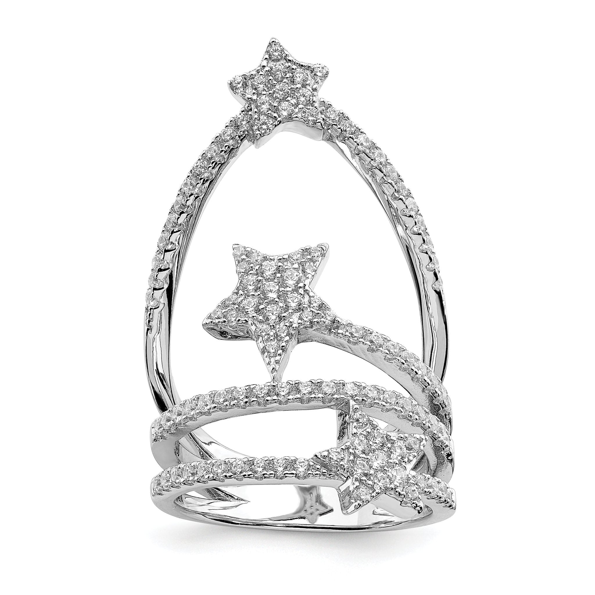 Pure Fire Sterling Silver Rhodium-platedod-plated Cubic Zirconi Star Ring Main image