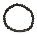 Stainless Steel Brushed and Polished Black and Blue IP-plated with 6mm Lava Stone Beaded Stretch Bracelet for Men
