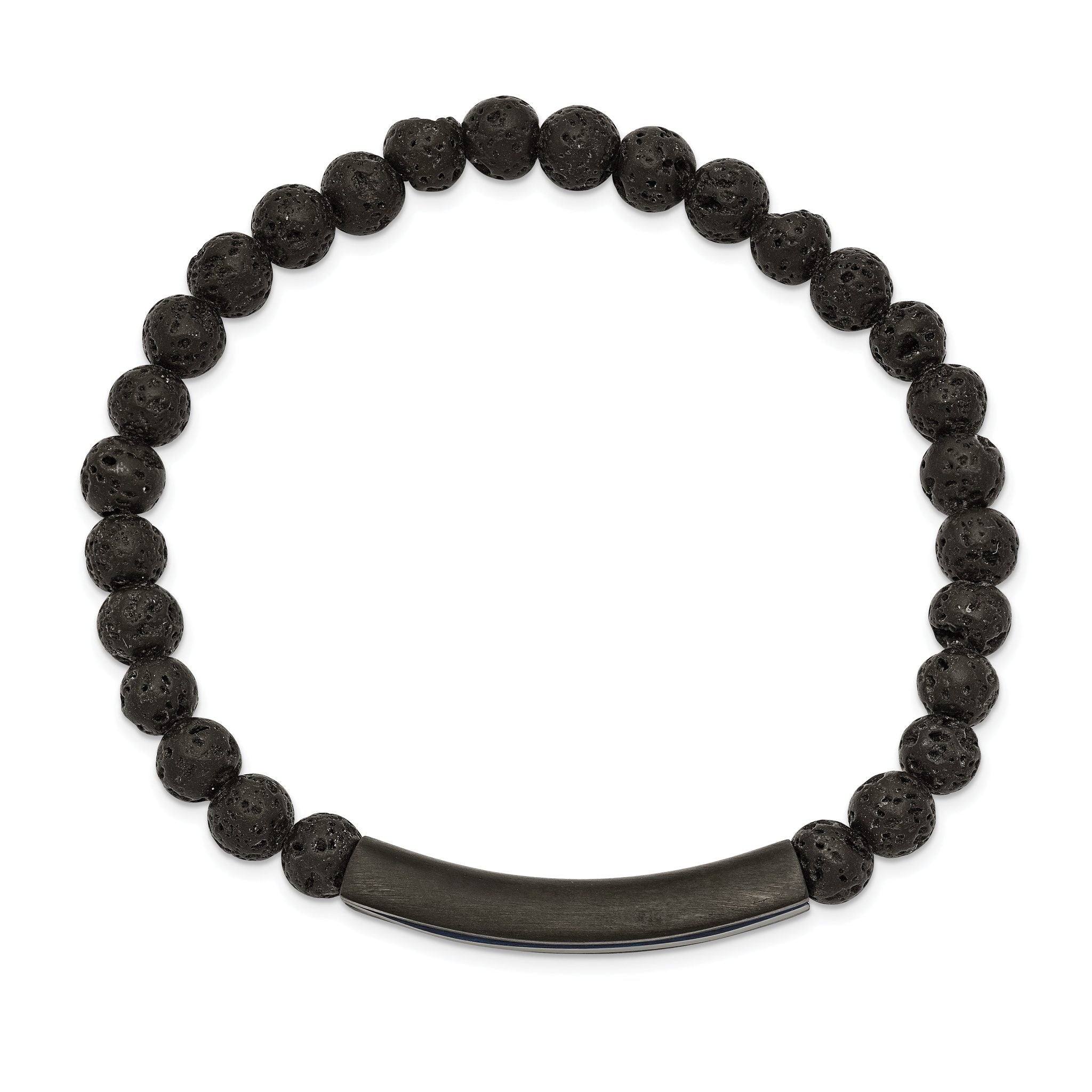 Stainless Steel Brushed and Polished Black and Blue IP-plated with 6mm Lava Stone Beaded Stretch Bracelet for Men