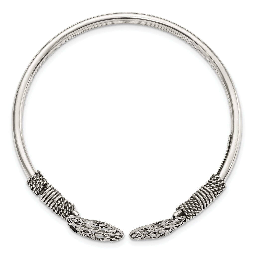 Sterling Silver 925 Flexible Tree Cuff Bracelet with Polished Antiqued Finish