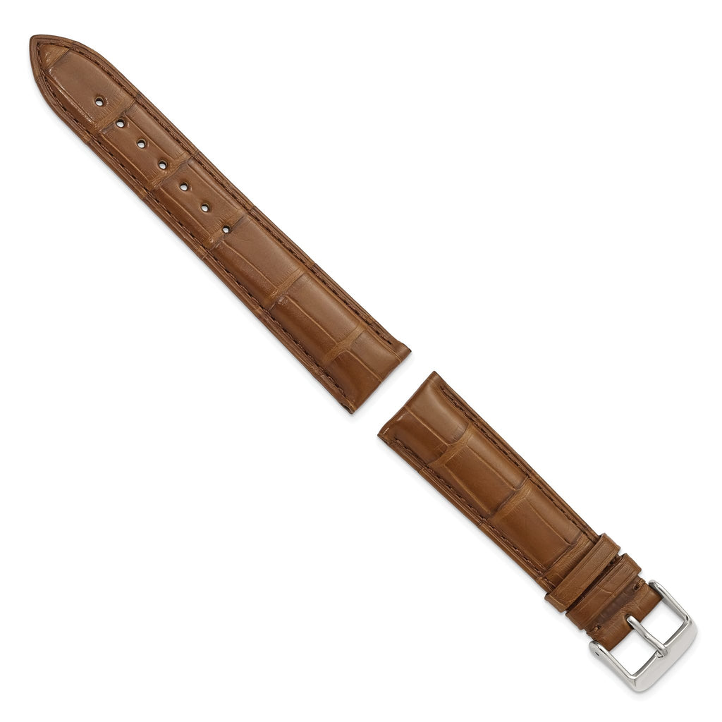 18mm Havana Matte Genuine Alligator Chrono Leather with Silver-tone Buckle 7.5 inch Watch Band