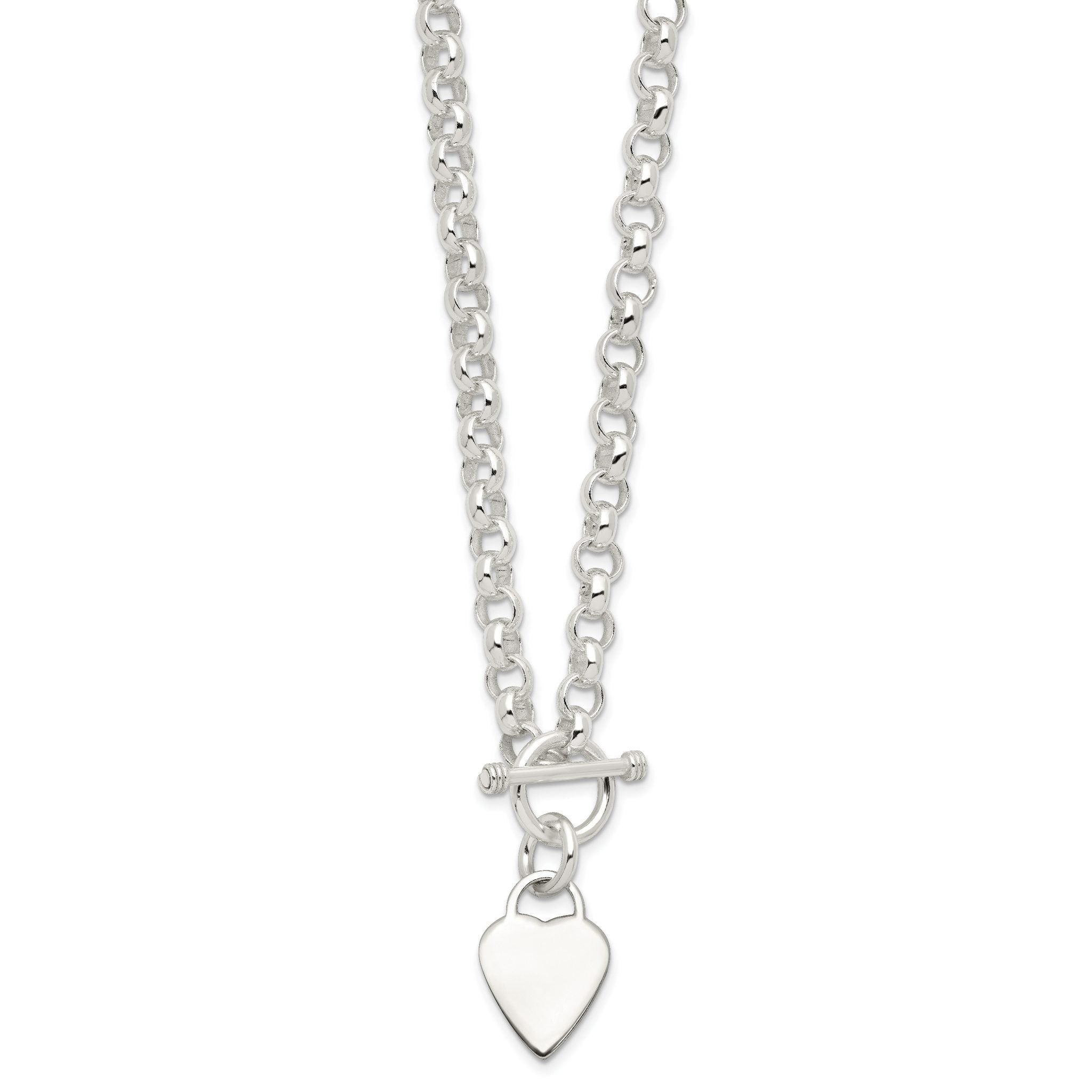 Sterling Silver Engraveable Heart Disc on Fancy Link Toggle Necklace Secondary image