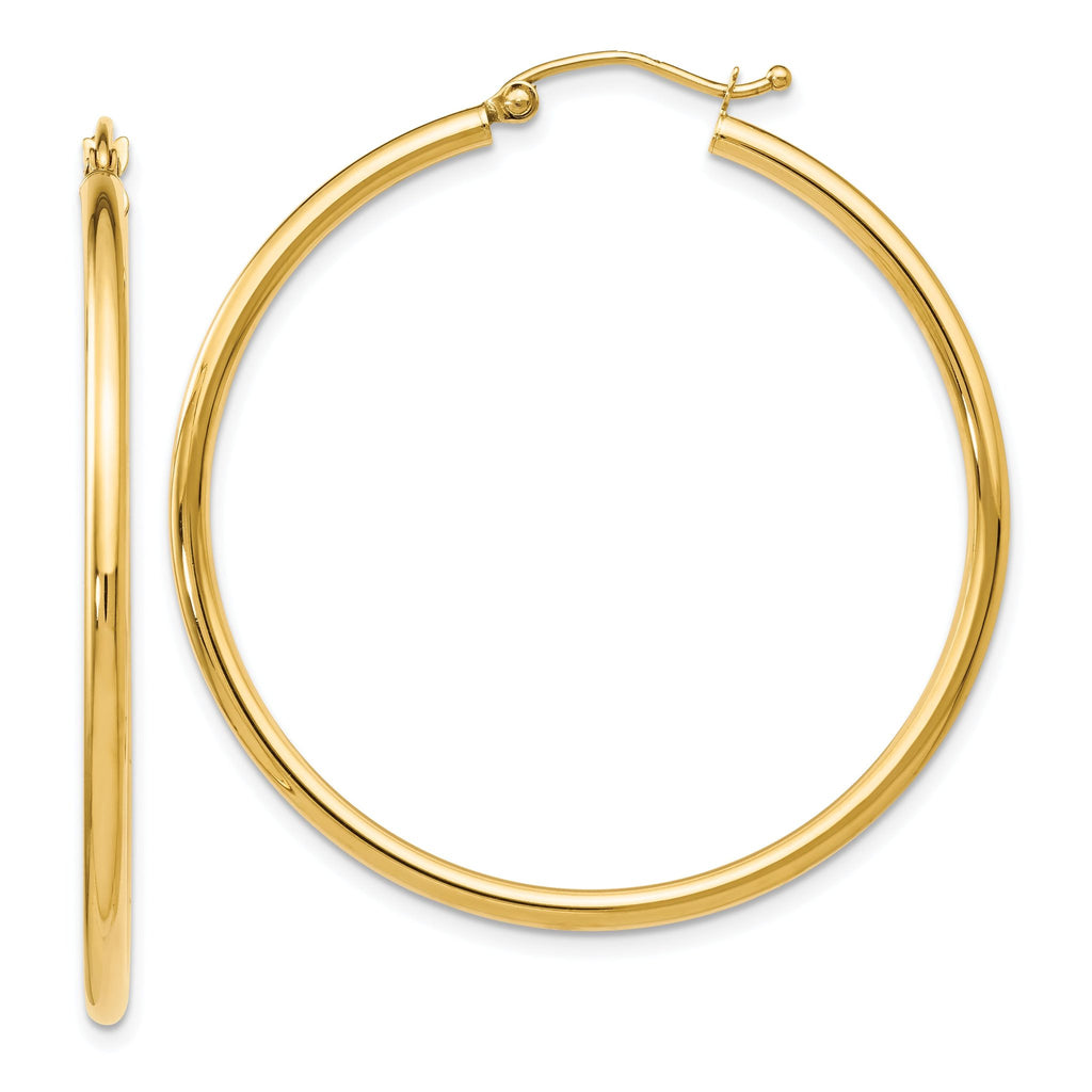 14K Gold Polished Hoop Earrings 40mm Hollow Design with Lifetime Guarantee