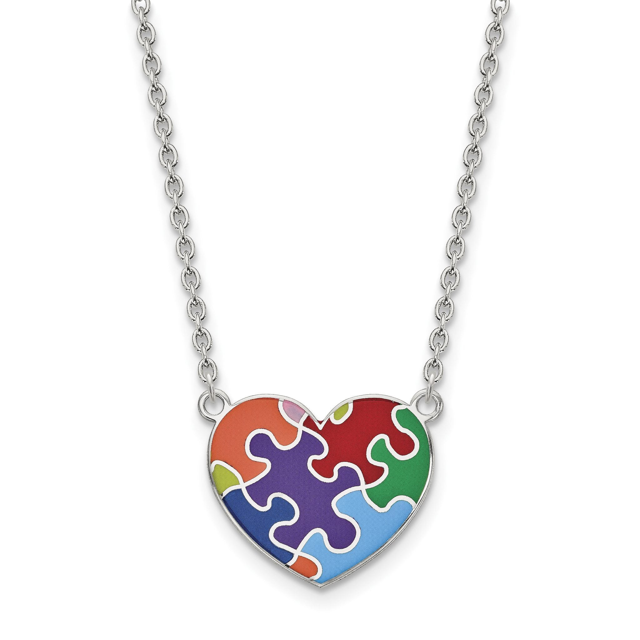 Sterling Silver Rhod-plated Enameled Autism Heart Necklace Main image
