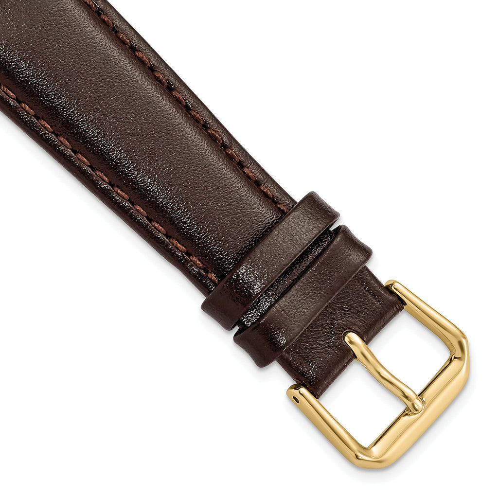 Smooth Leather Watch Band in Dark Brown with Gold-Tone Buckle, 12mm