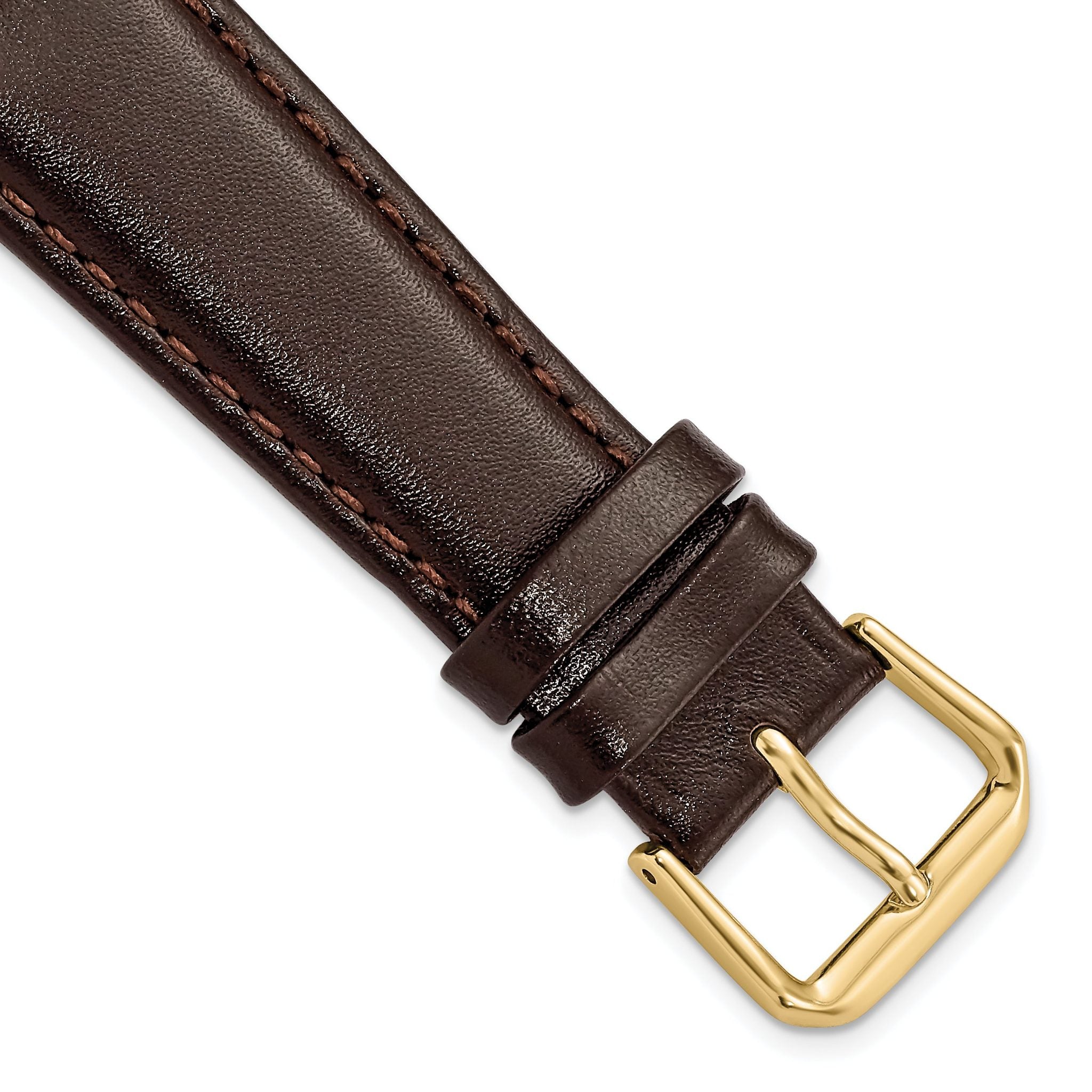 Smooth Leather Watch Band in Dark Brown with Gold-Tone Buckle, 12mm