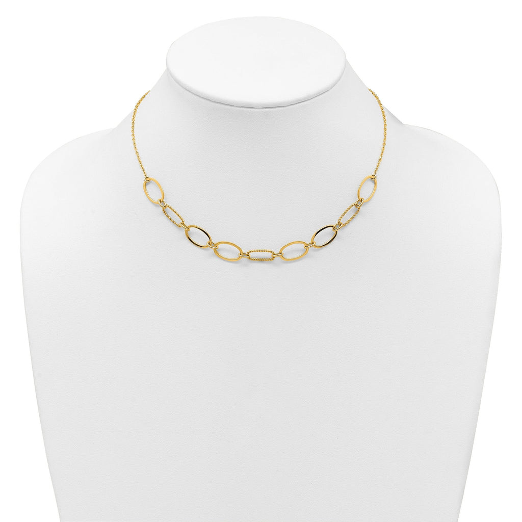 14k Polished And Twisted 9.5mm Oval Links 16 inch Necklace Plus 2 inch Extender