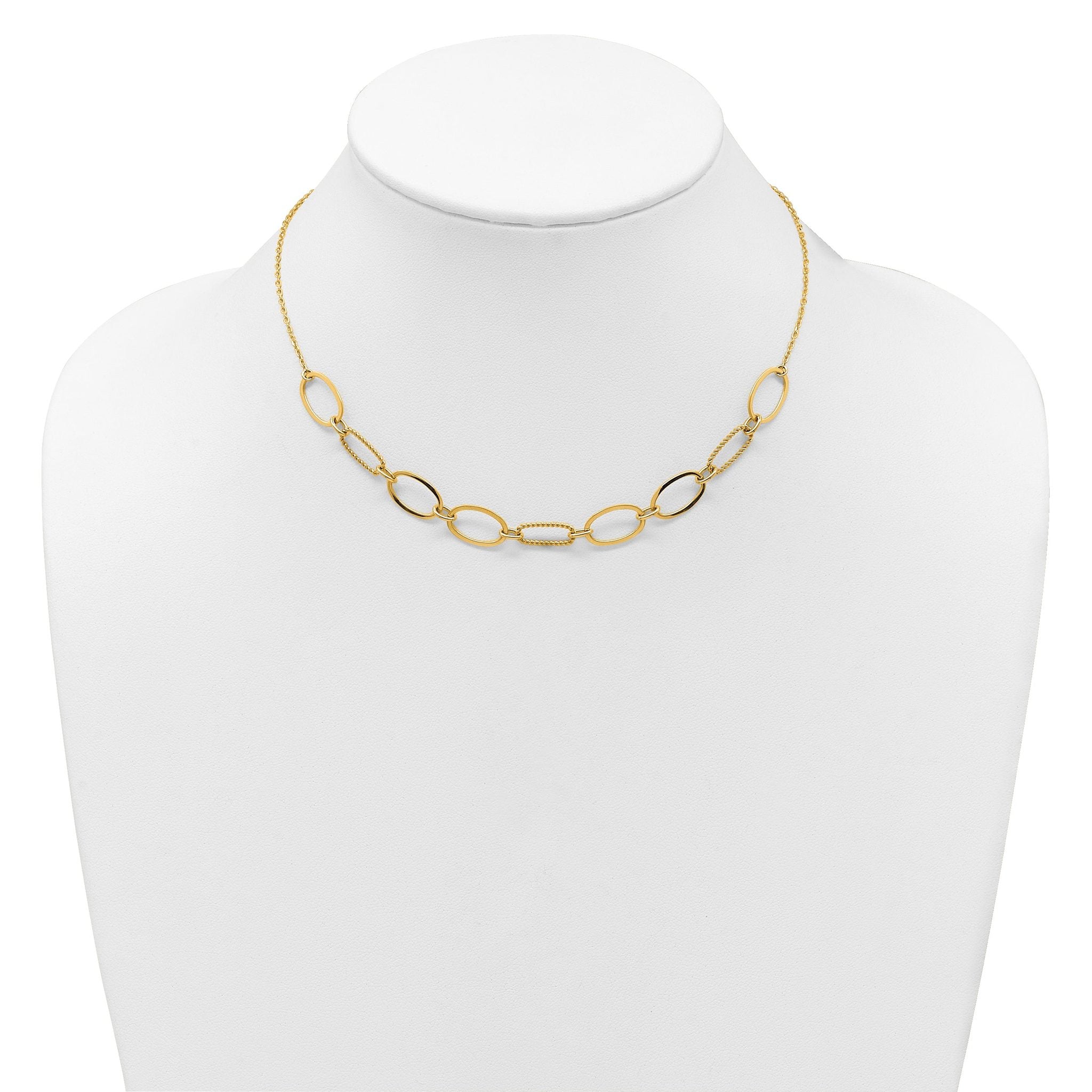 14k Polished And Twisted 9.5mm Oval Links 16 inch Necklace Plus 2 inch Extender