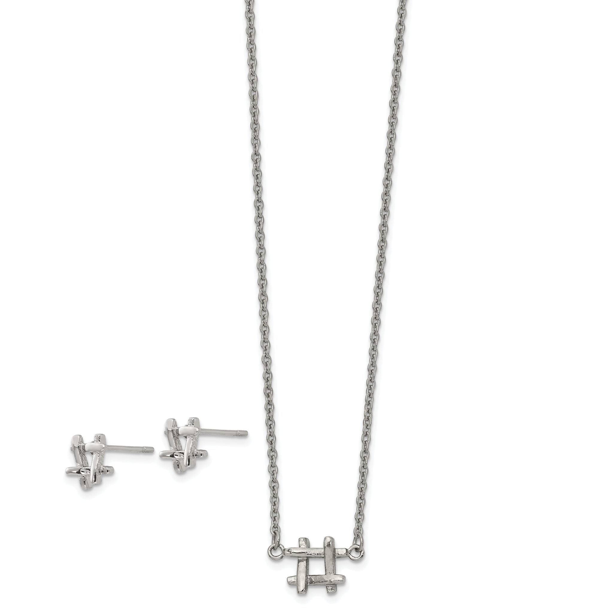 Stainless Steel Polished HashTag 16in w/2in ext. Necklace and Earring Set Secondary image