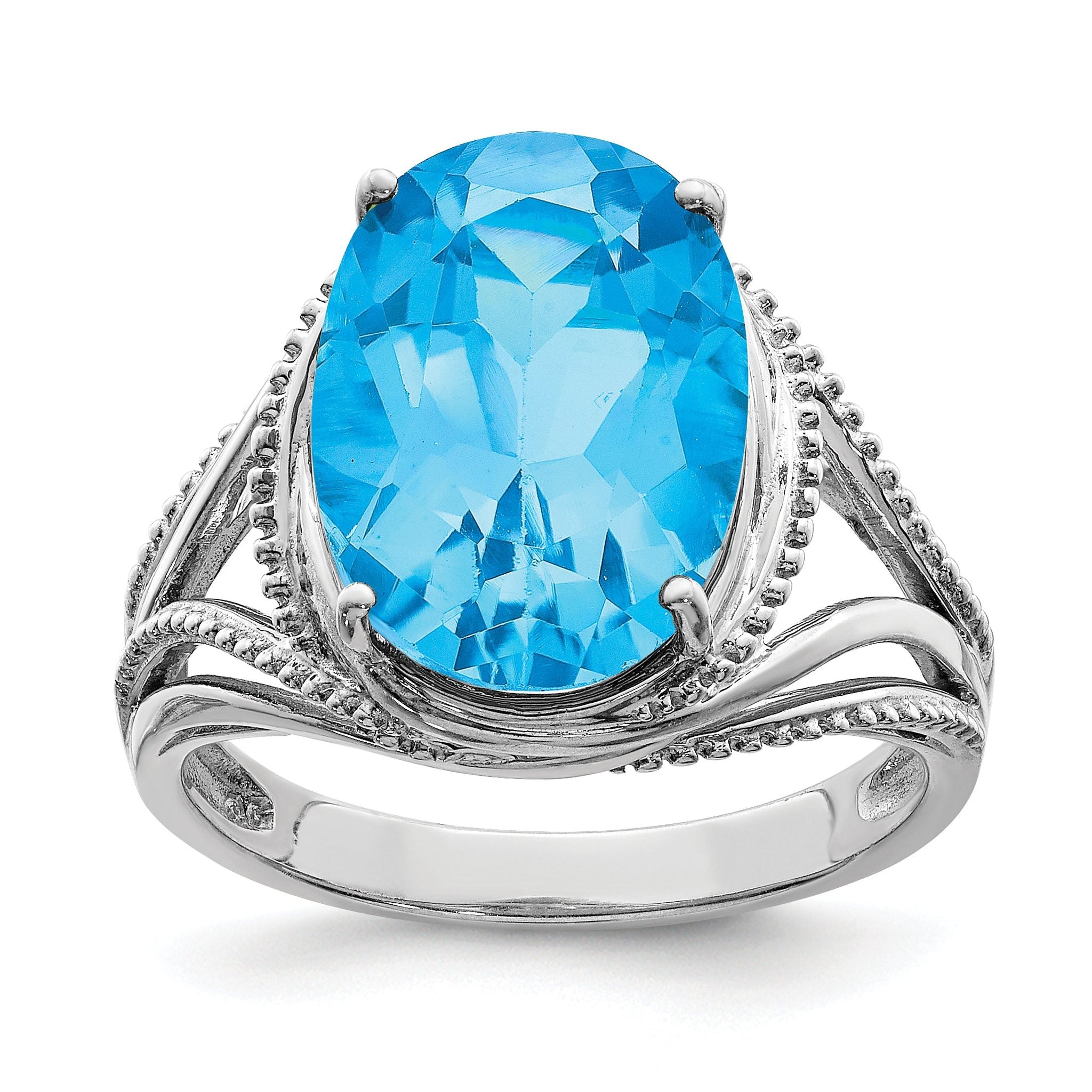 Sterling Silver Rhodium Blue Topaz Ring Main image
