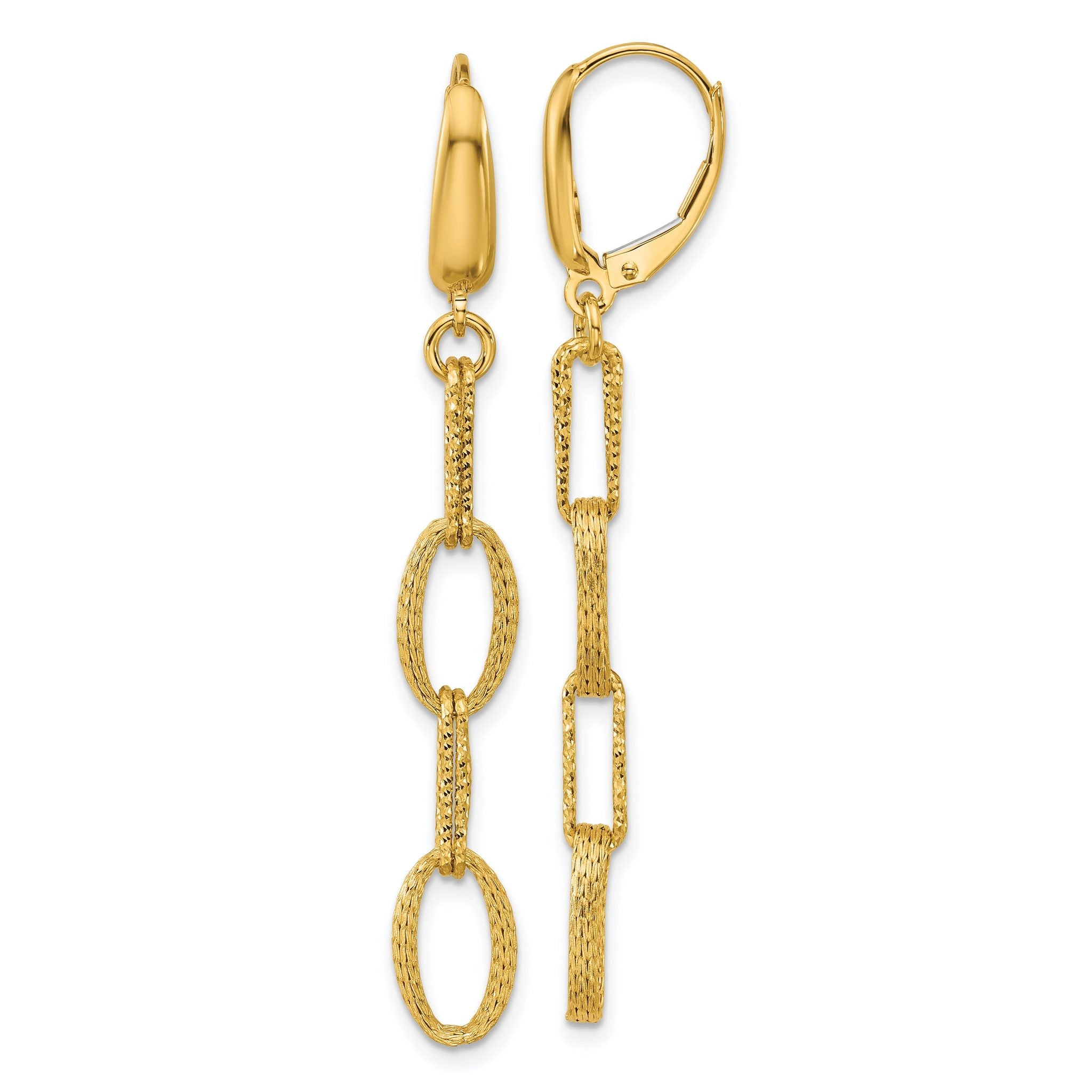 14K Polish/Texture/Dia-cut Fancy Oval Link Dangle Earrings Main image