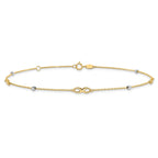 10K Two-Tone Infinity and Diamond-cut Beads 10 inch Plus 1 inch Extender - Total 11 inch Anklet