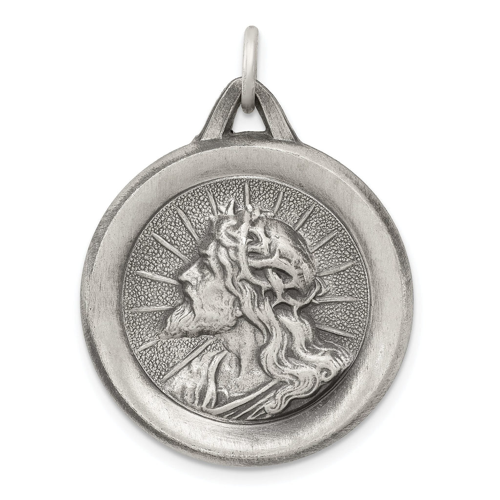 Sterling Silver 925 Antiqued Jesus Medal Pendant Vintage Inspired