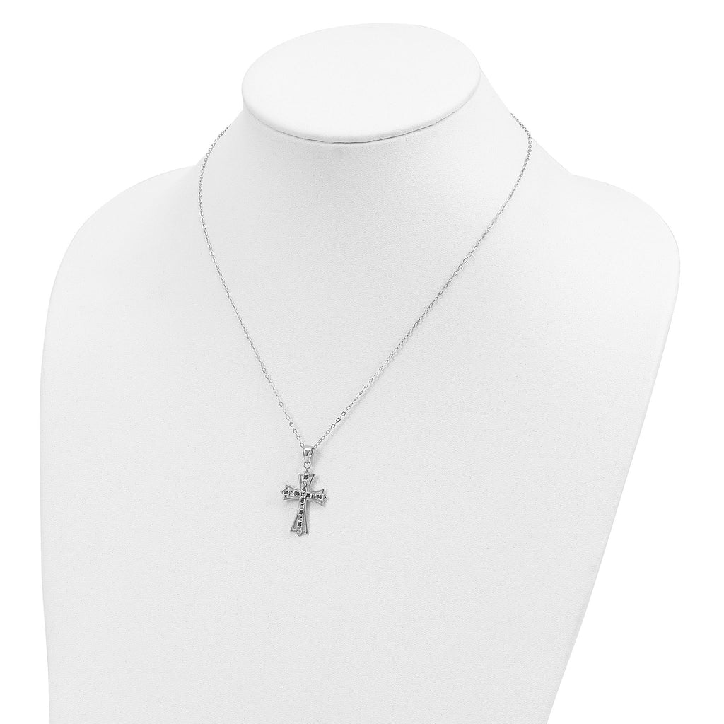 Sophia Jewelers Sterling Silver Diamond and Sapphire Cross Necklace
