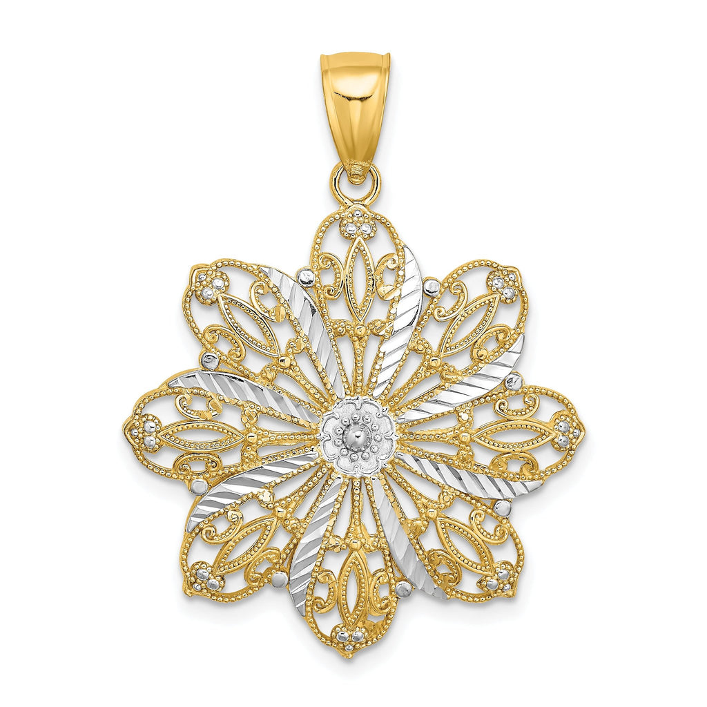 14K w/ Rhodium D/C Flower Charm