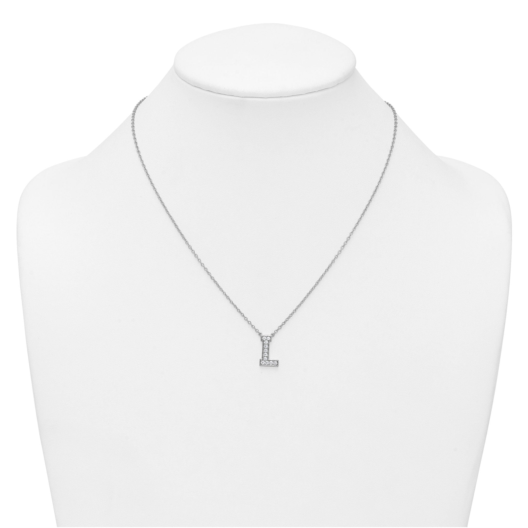 14k White Gold 1/4 carat Lab Grown Diamond VS+ F+ Complete Letter L 18 inch Initial Necklace