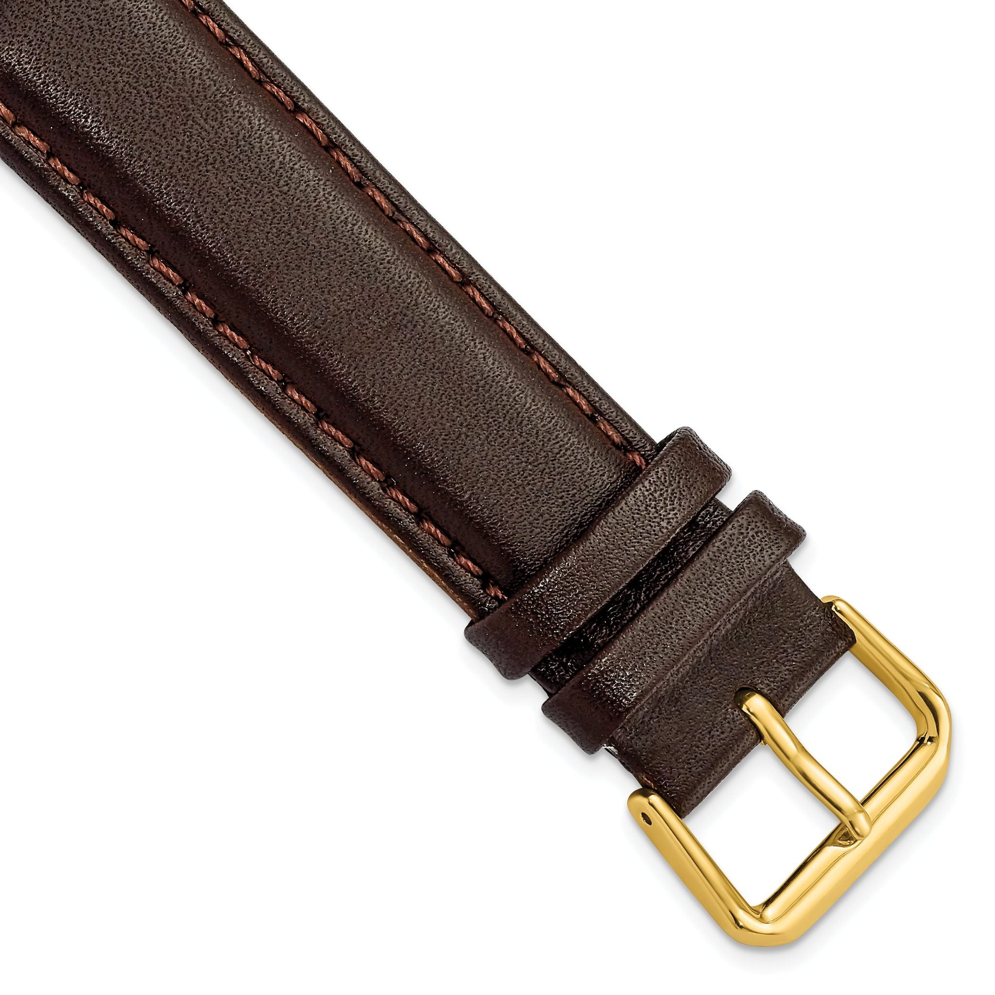 Smooth Leather Watch Band in Dark Brown with Gold-Tone Buckle, 19mm