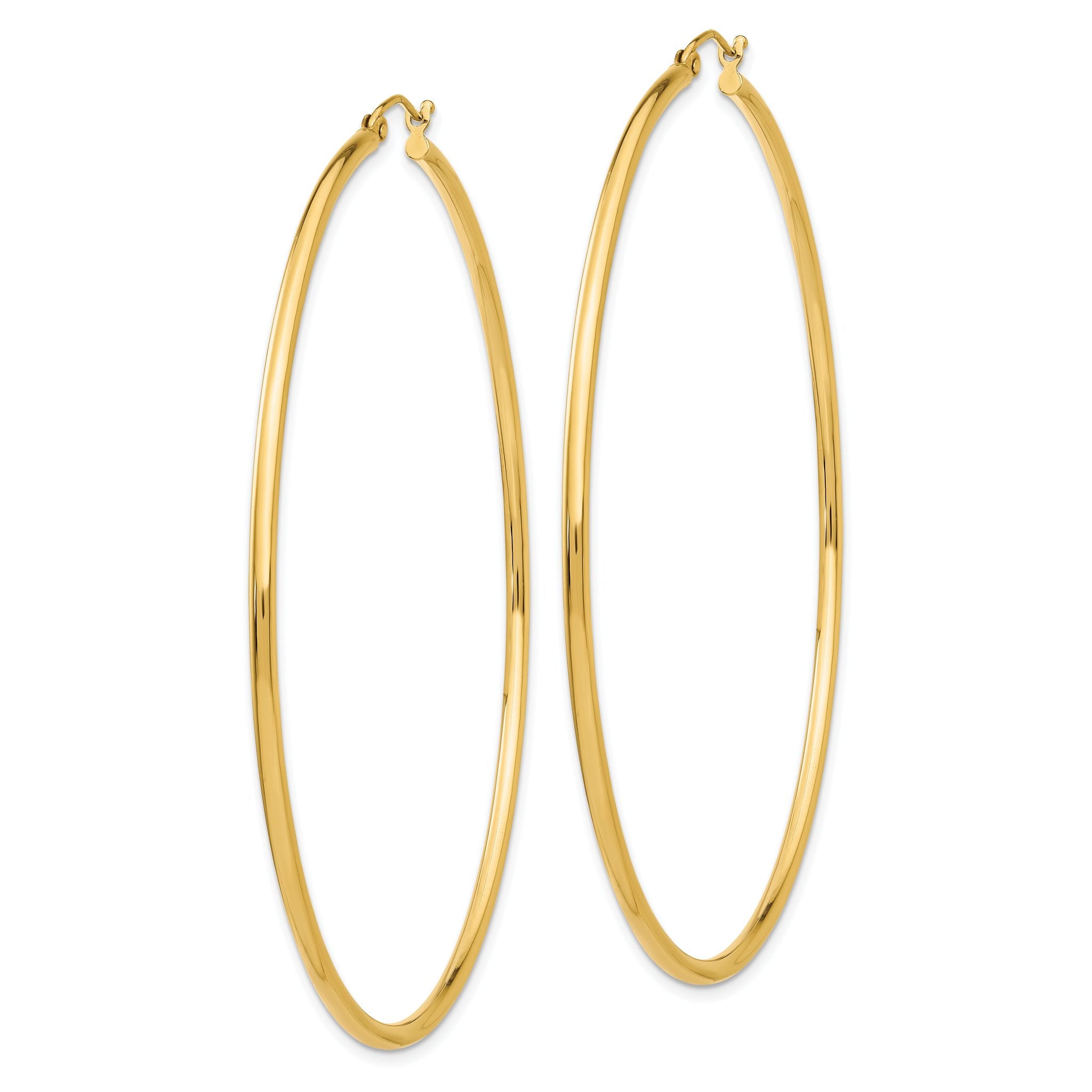 14k Polished 2x70mm Round Tube Hoop Earrings Secondary image