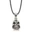 Chisel Stainless Steel Antiqued and Polished Moveable Skull Pendant on a 20 inch Leather Cord Necklace