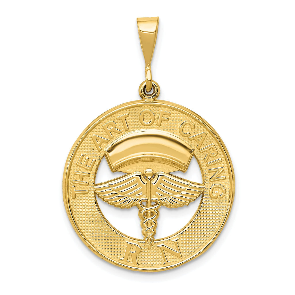 14K Gold RN Pendant with Polished Finish and Textured Back