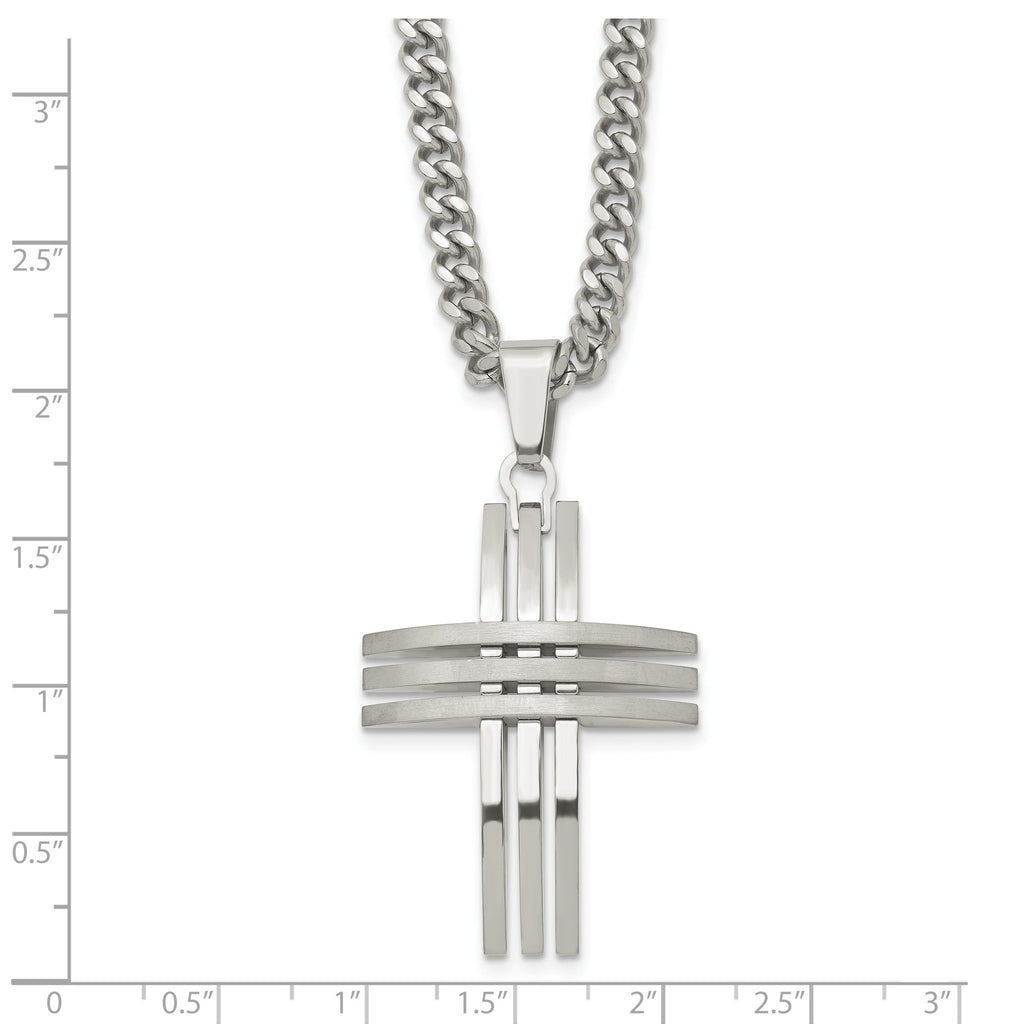 Men's Stainless Steel Cross Necklace with Brushed & Polished Finish 24 Curb Chain