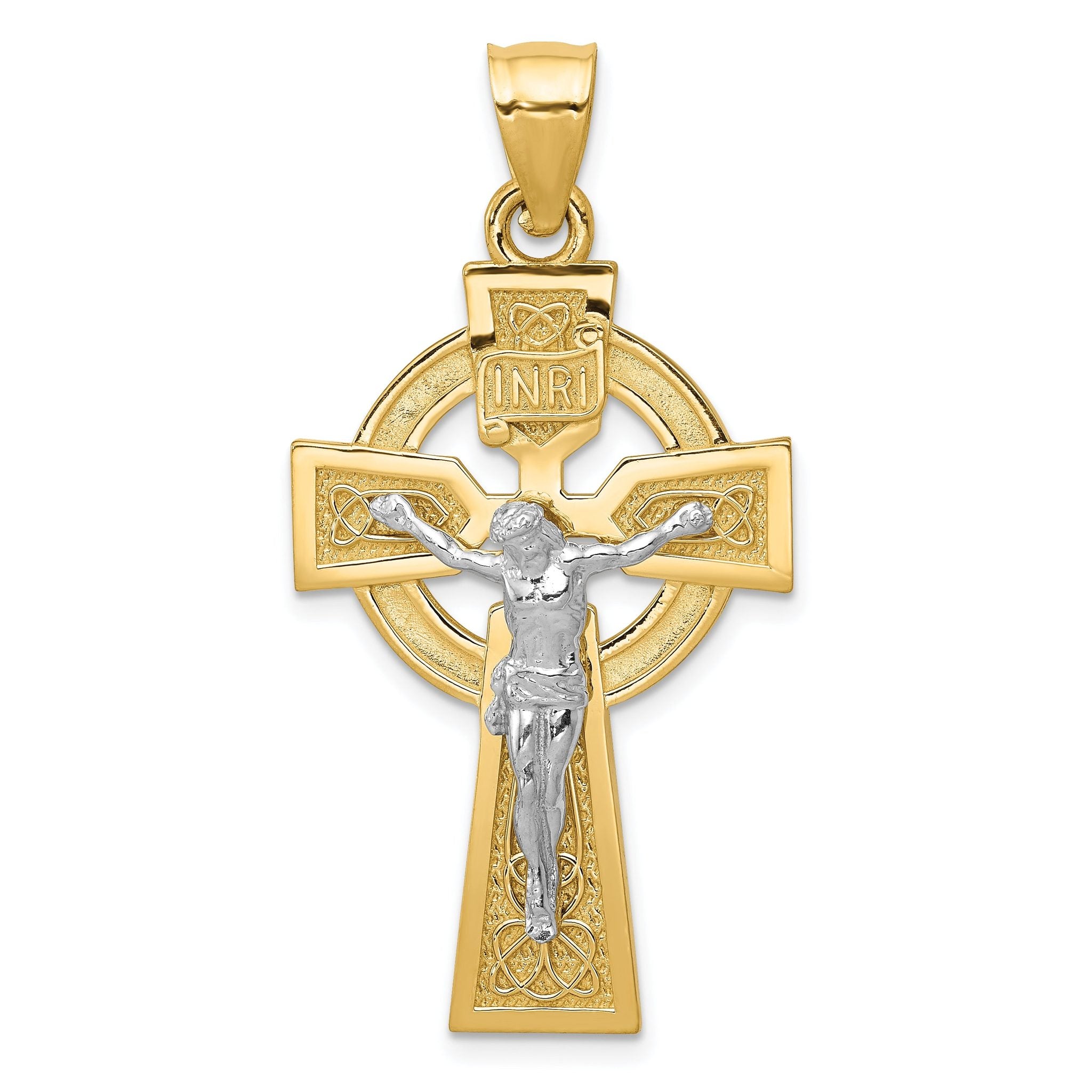 14K Two-Tone Gold Polished Celtic INRI Crucifix Pendant  Elegant Solid Design Main image