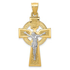 14K Two-Tone Gold Polished Celtic INRI Crucifix Pendant  Elegant Solid Design