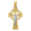 14K Two-Tone Gold Polished Celtic INRI Crucifix Pendant  Elegant Solid Design