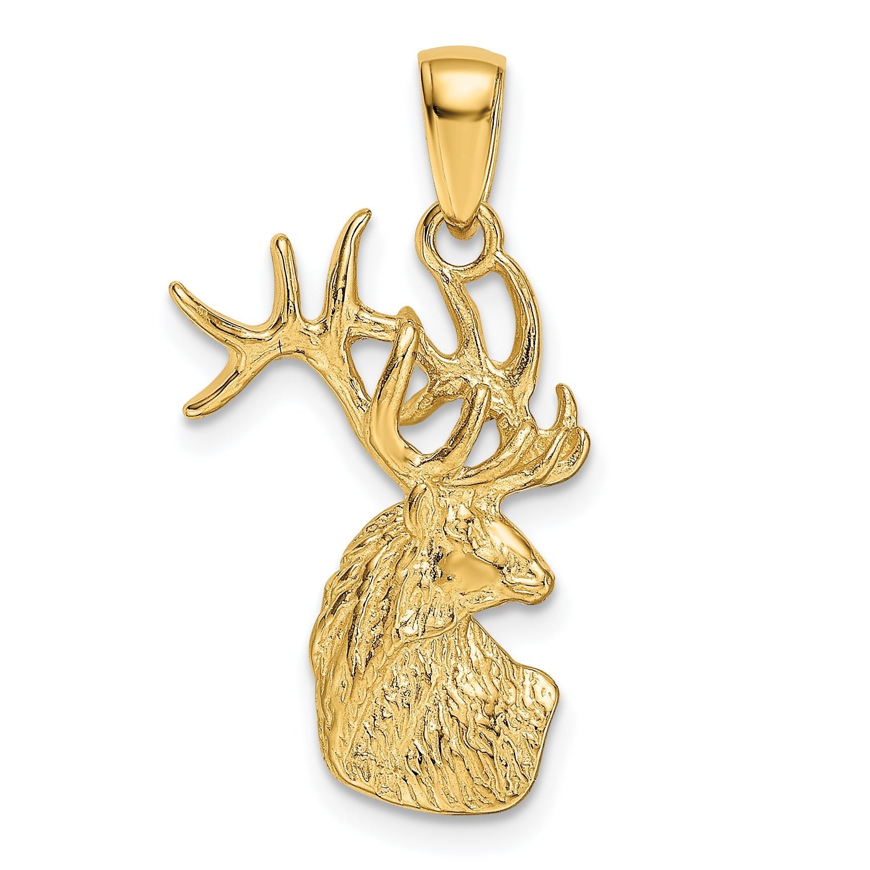 14K Gold Polished Deer Head Charm for Men  Solid Cast Design
