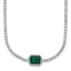 Sterling Silver Rhodium-plated Polished Fancy Emerald-cut Green and White CZ Halo 16 Inch with 2 Inch Extension Necklace