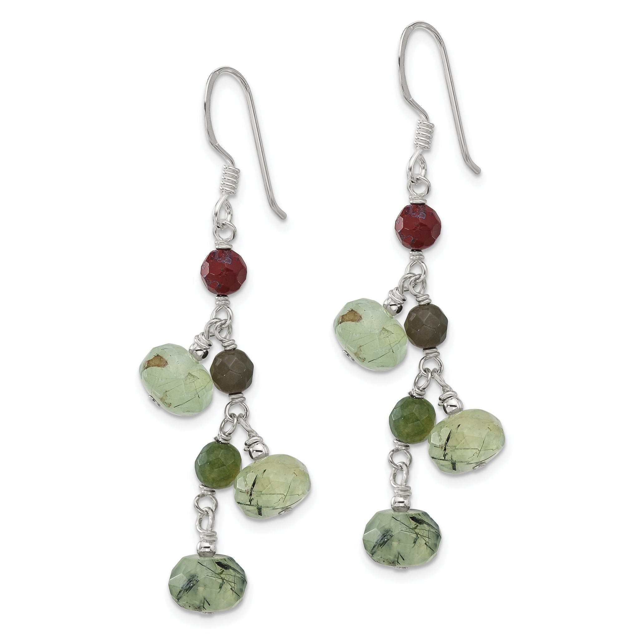 Sterling Silver Polished Faceted Jasper and Prehnite Beads Dangle Earrings Secondary image