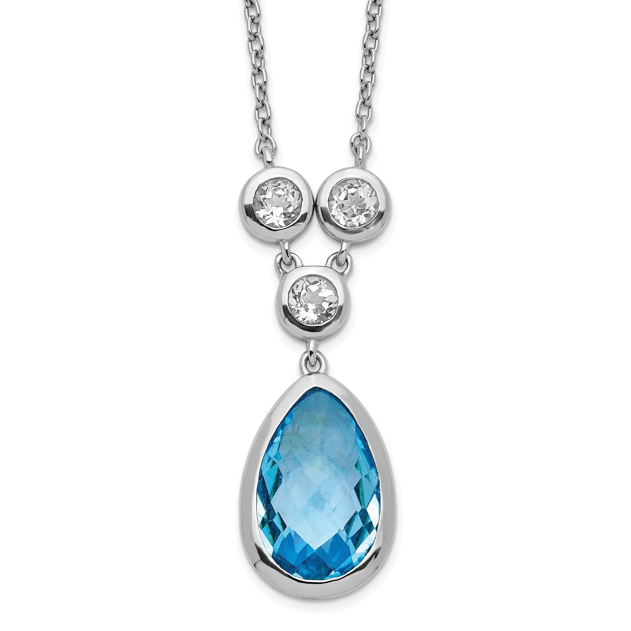 Sterling Silver Rhodium-plated White & Blue Topaz w/ 2in ext. Necklace Main image