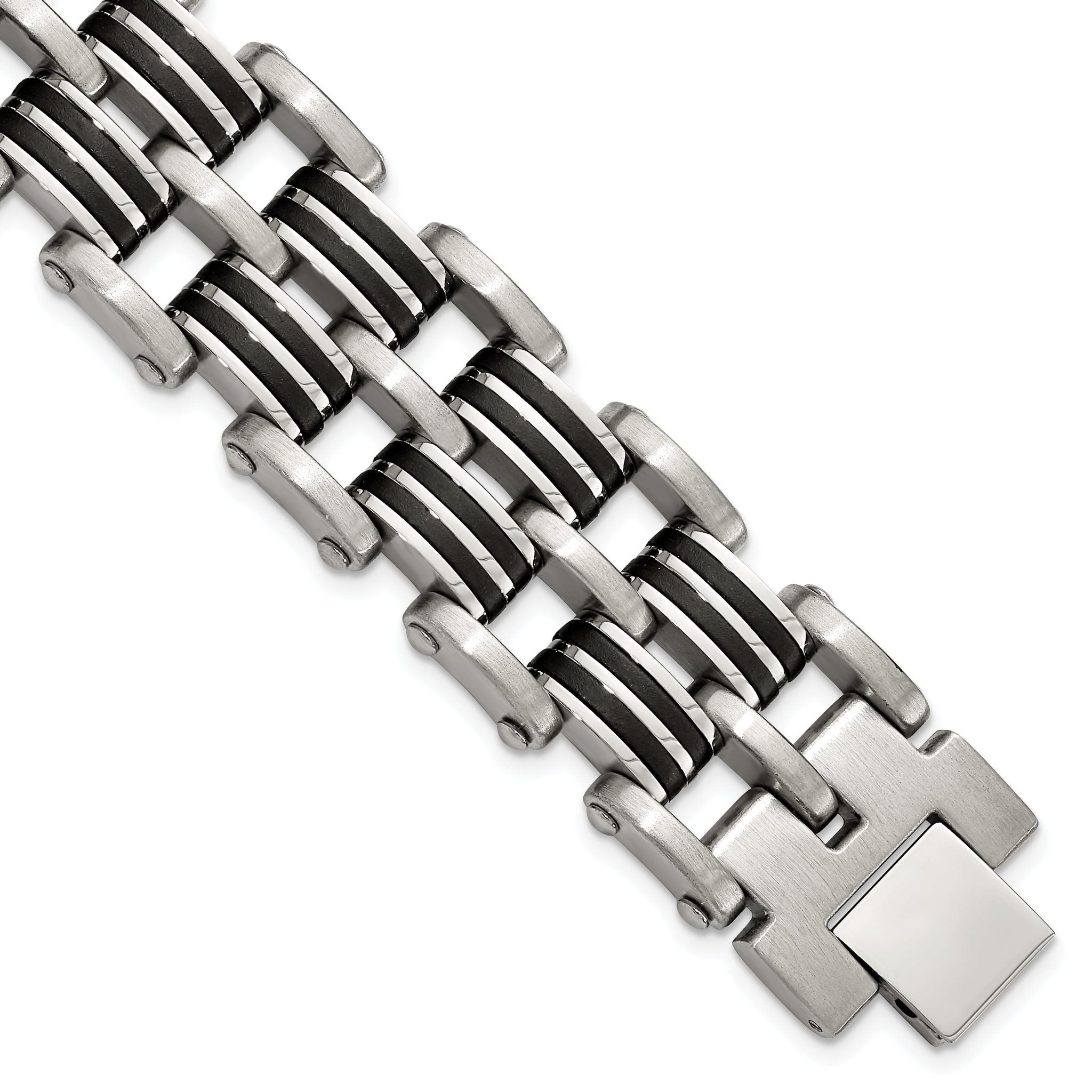 Stainless Steel Brushed and Polished with Black Rubber Inlay Link Bracelet for Men Main image