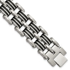 Stainless Steel Brushed and Polished with Black Rubber Inlay Link Bracelet for Men