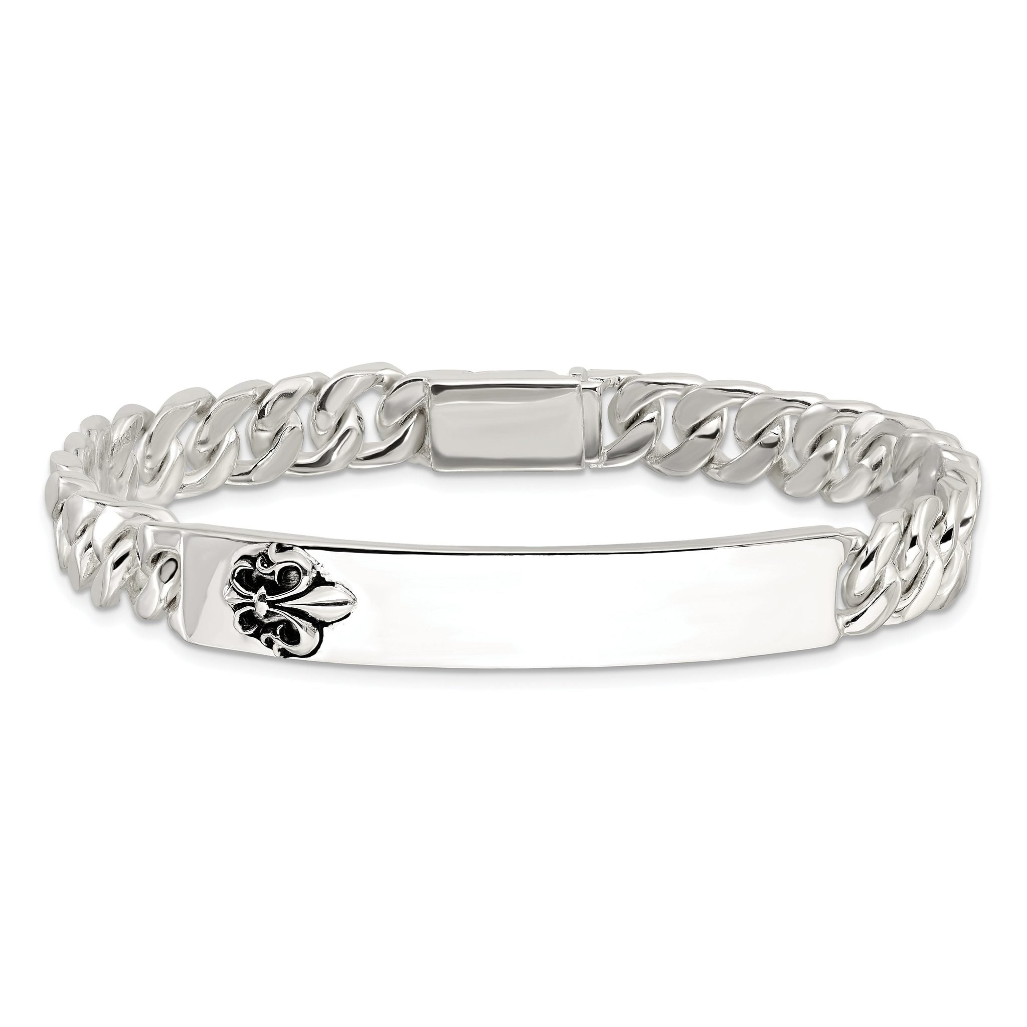 Sterling Silver Enameled Fleur-de-lis ID Men's Bracelet