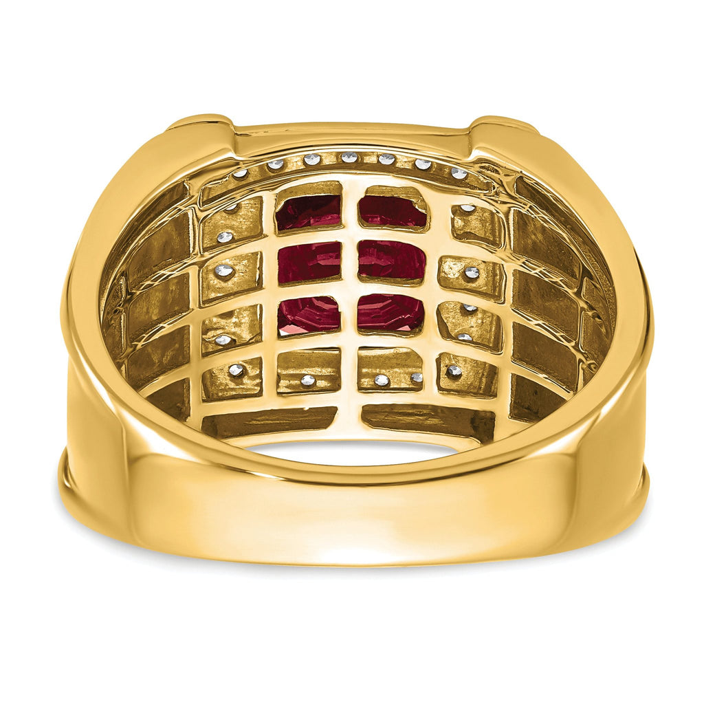 14k Created Checkerboard Ruby and Diamond Mens Ring