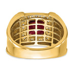 14k Created Checkerboard Ruby and Diamond Mens Ring