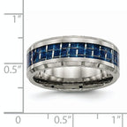 Beveled Wedding Band in Titanium with Blue Carbon Fiber Inlay, 8mm