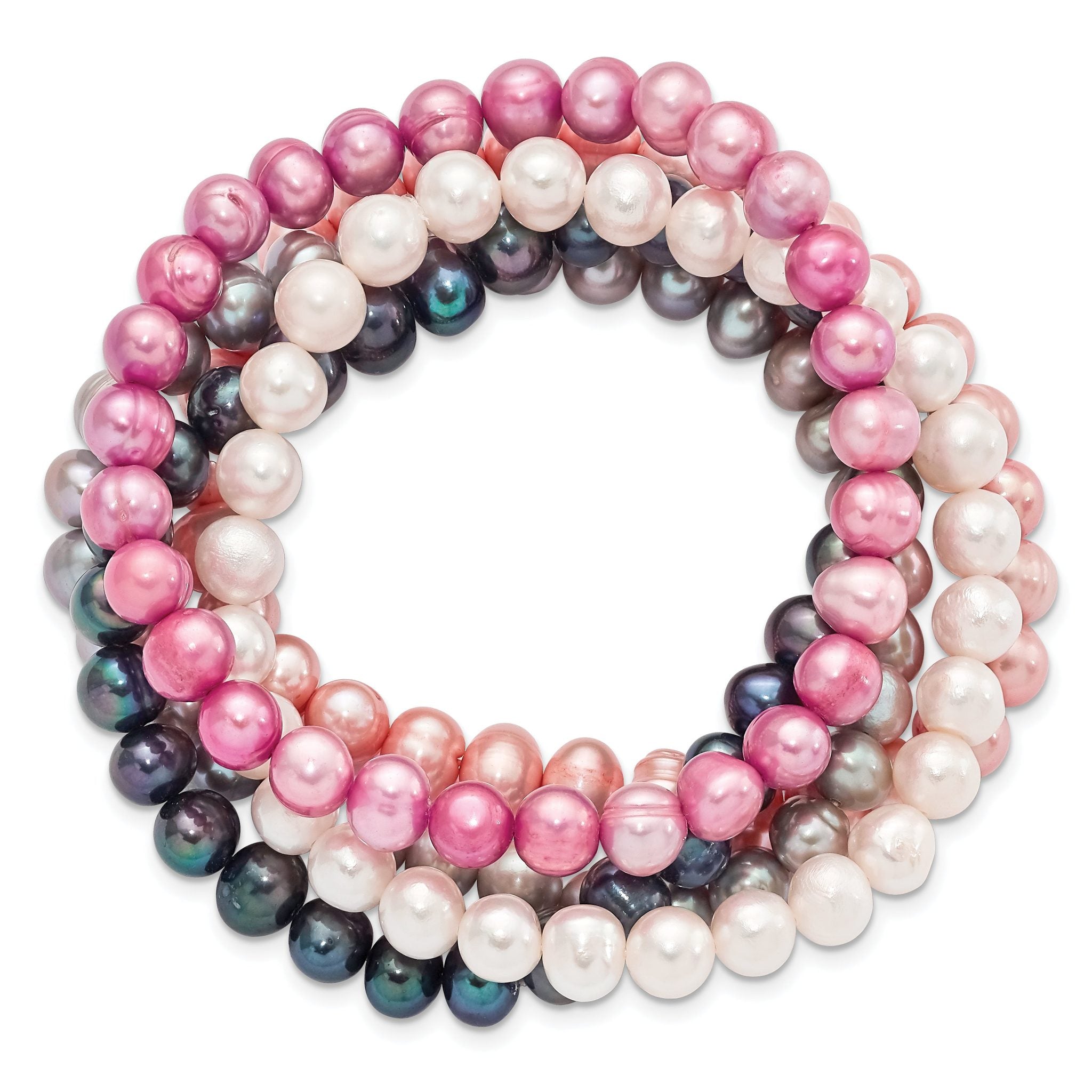 6-7mm White, Grey, Black, Pink and Purple Semi-Round Freshwater Cultured Pearl 5-piece Stretch Bracelet Set Secondary image