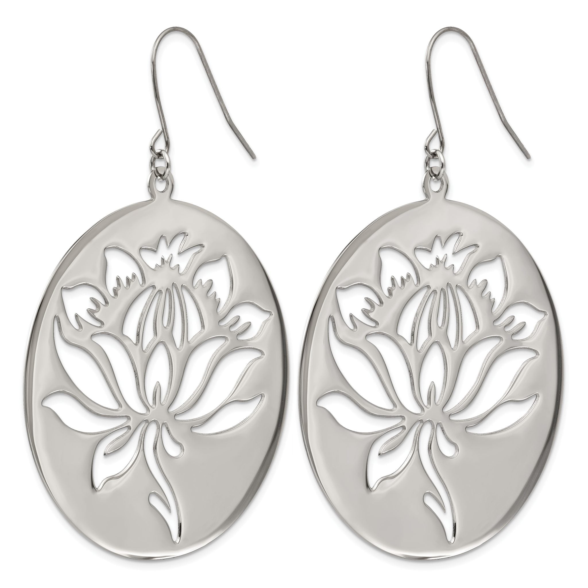 Stainless Steel Polished Flower Drop Dangle Earrings for Women Secondary image