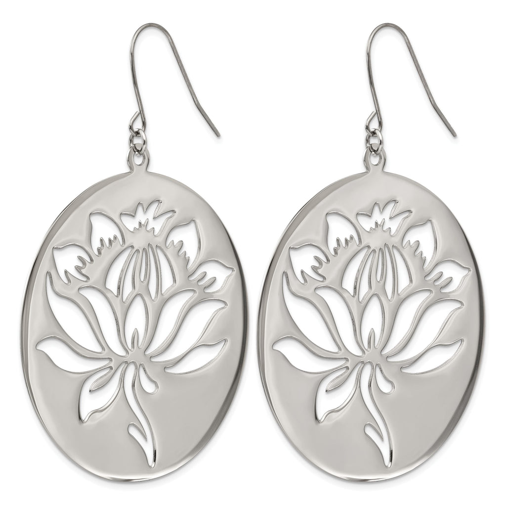 Stainless Steel Polished Flower Drop Dangle Earrings for Women