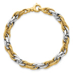 14k Two-tone Polished and Twisted 6.5mm Lightweight Fancy Rope Link 7 inch Bracelet