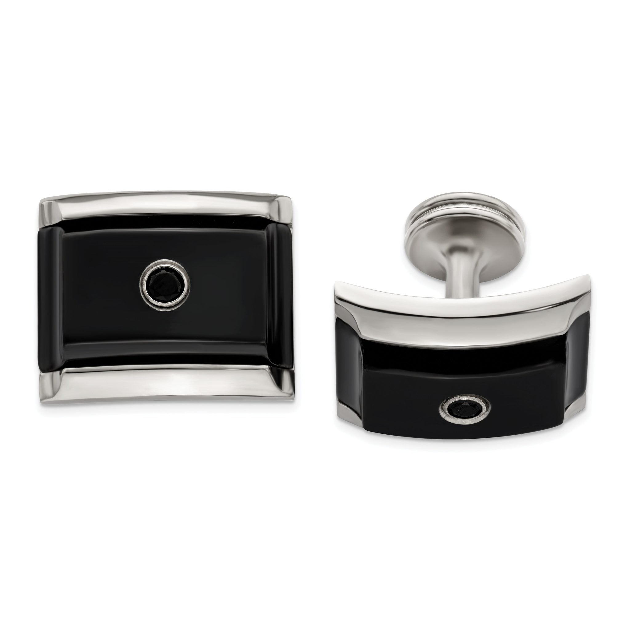 Black Spinel Cuff Links in Black Titanium & Silver by Edward Mirell Main image