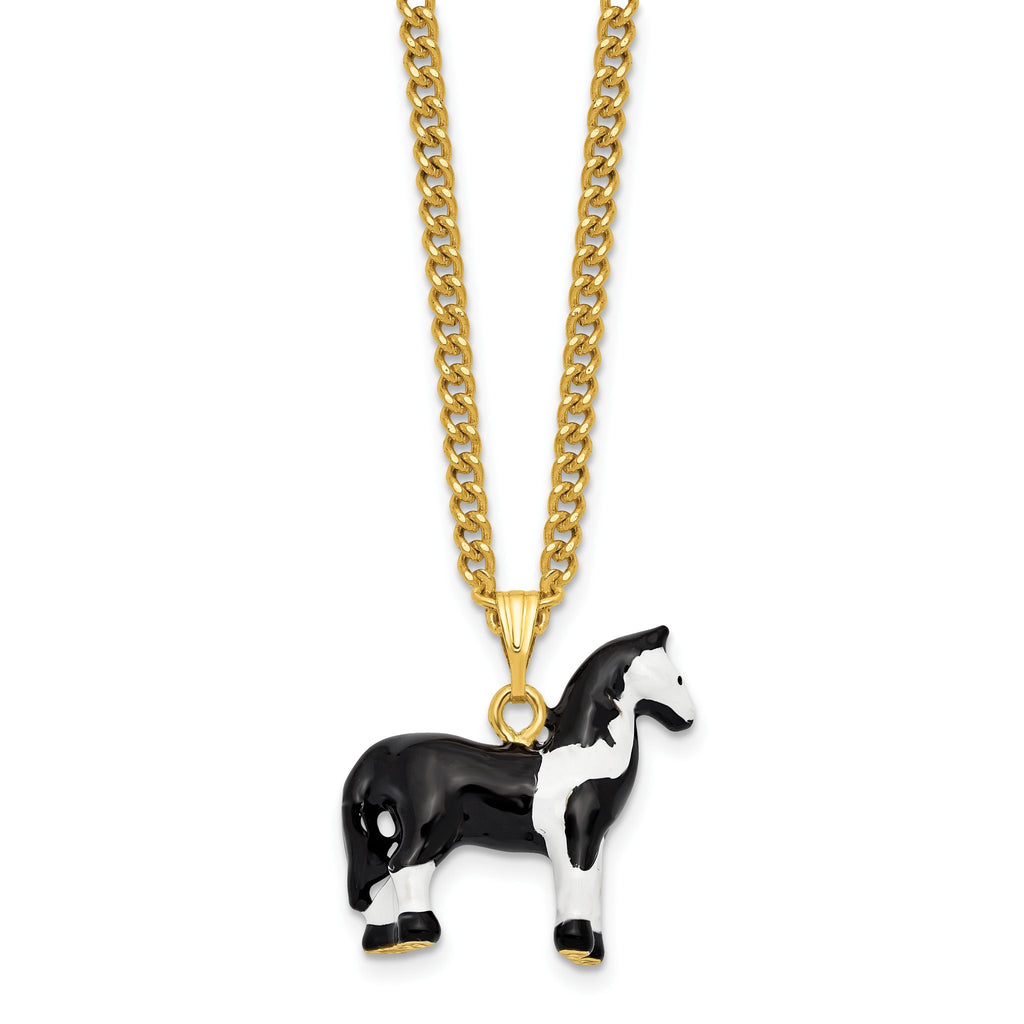 Luxury Giftware by Jere Pewter Bejeweled Crystals Gold-tone Enameled ALPHA Paint Horse Trinket Box with Matching 18 Inch Necklace