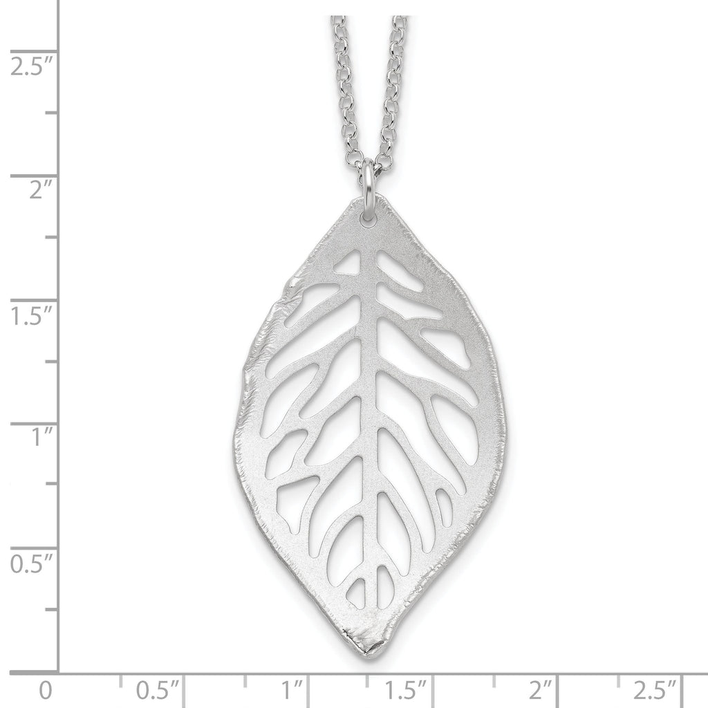 Sterling Silver Rhodium-plated Satin Cut-out Leaf Necklace
