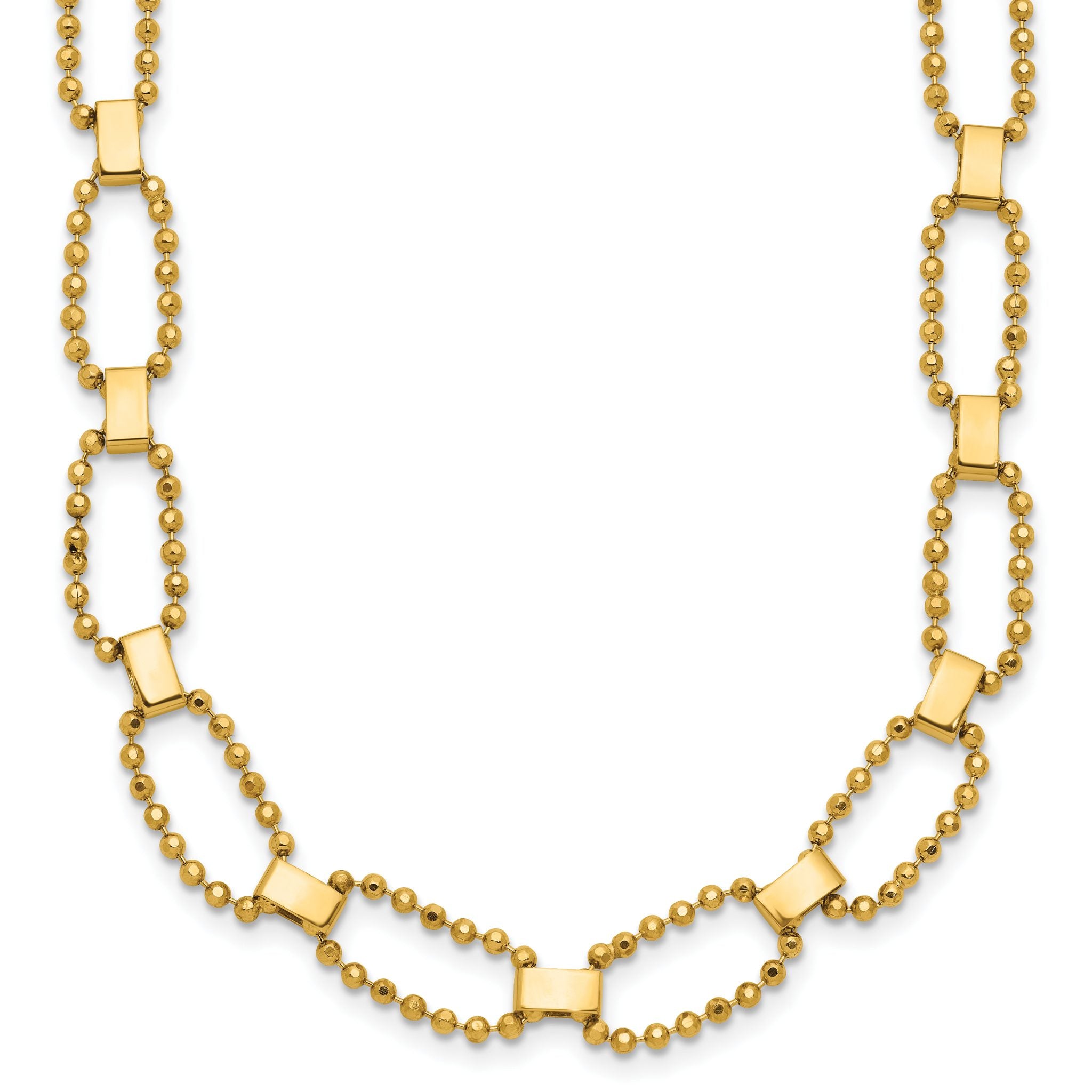 14K Polished / Dia-cut Fancy Beaded Link w/ 2in ext. Necklace Main image