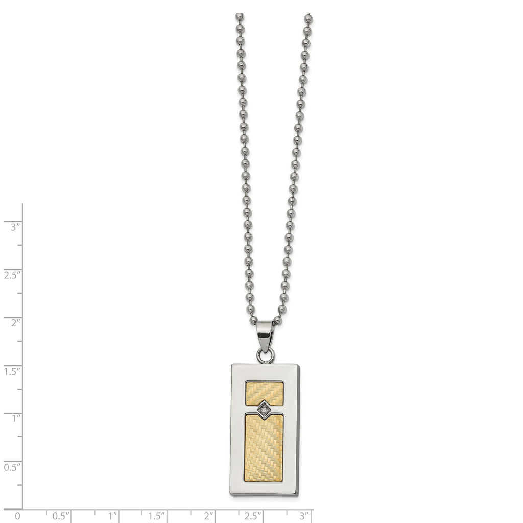 Chisel Stainless Steel Polished with 18k Gold Accent .025 carat Diamond Pendant on a 24 inch Ball Chain Necklace