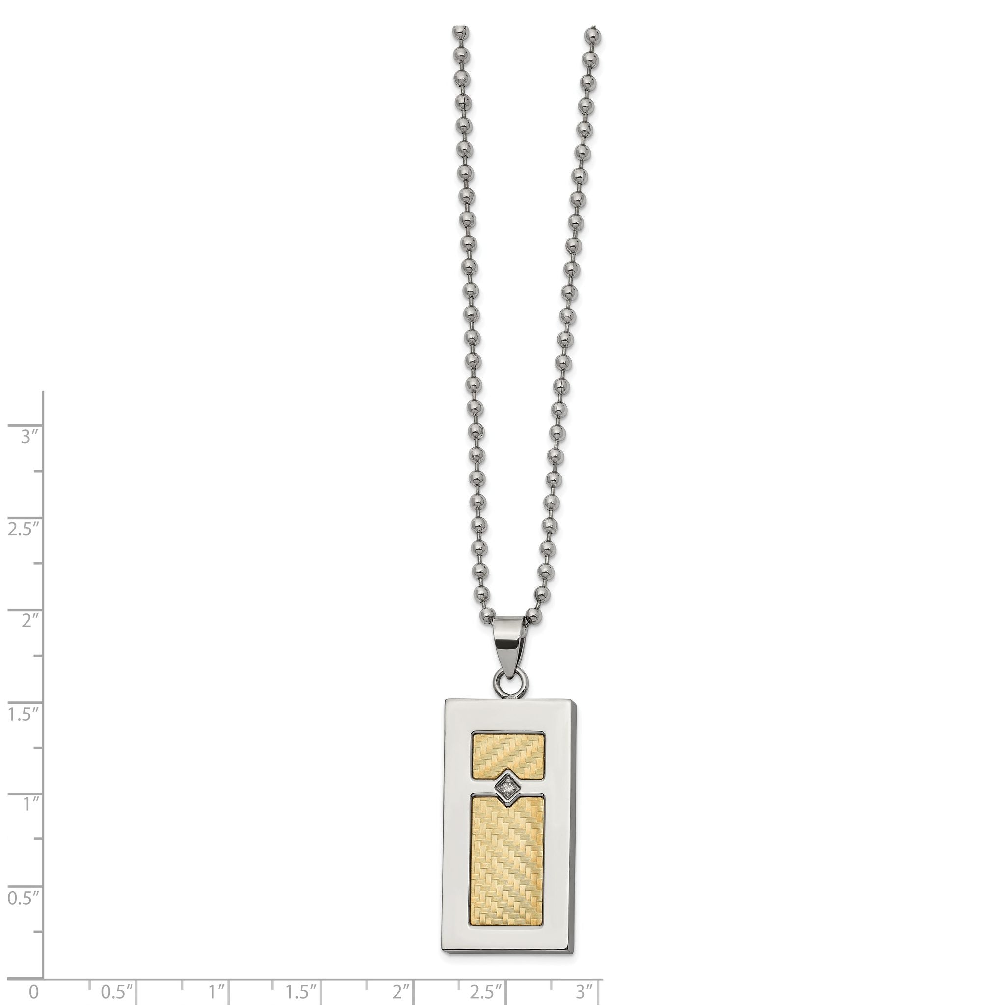 Chisel Stainless Steel Polished with 18k Gold Accent .025 carat Diamond Pendant on a 24 inch Ball Chain Necklace